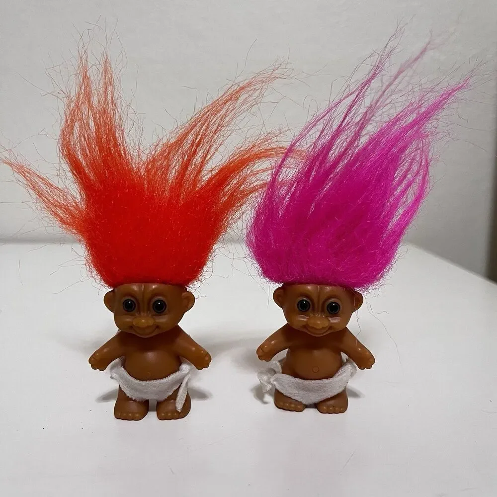 Vintage Russ Baby Trolls in Diapers Lot of 2 Orange Pink Hair 2